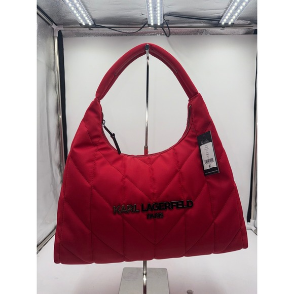 Karl Lagerfeld Paris Handbags - Karl Lagerfeld Paris Crimson Red Quilted Nylon Hobo Bag LH4CE6DS